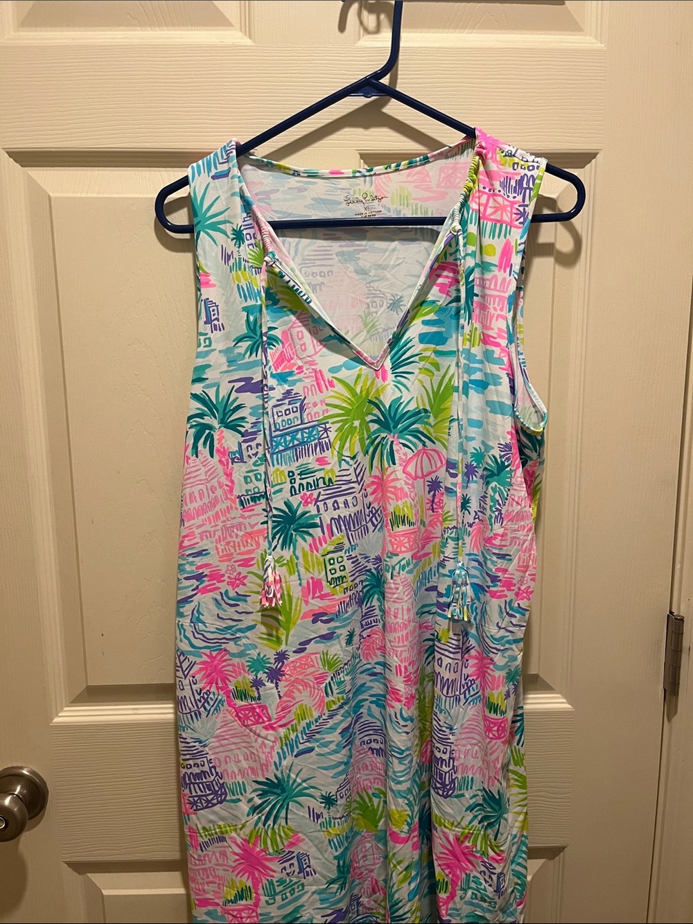 Lilly Pulitzer Girls Tropical Print Sleeveless One-Piece - Pink, Blue & Green